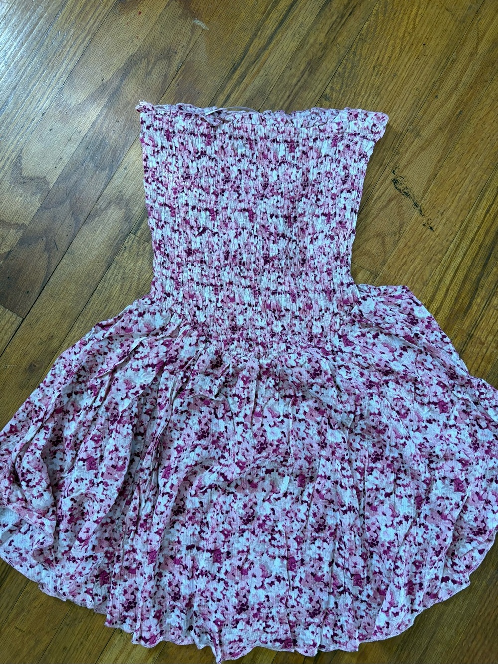 Garage Pink and White Smocked Tube Dress with Floral Print